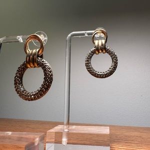 Gunmetal, rhinestone and gold earrings